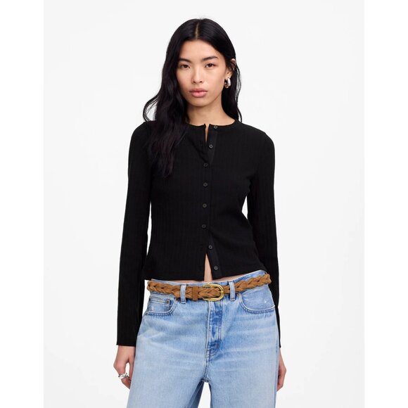 Madewell Flared-Sleeve Cardigan Women’s Medium Black Button Front Sweater Top - Picture 6 of 16